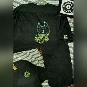 Jerry Garcia Wolf Guitar T-shirt, Black Grateful Dead reverse dyed turquoise